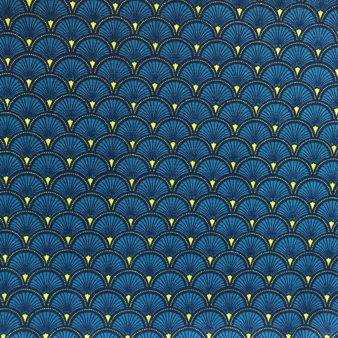 Coupon imprimé éventails bleu marine et jaune sur fond bleu marine