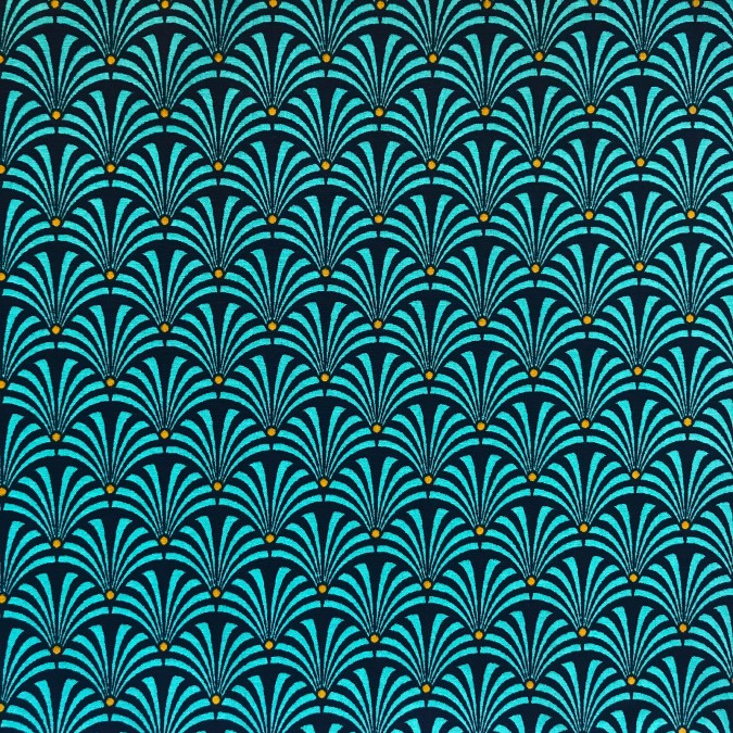 Coupon imprimé paon stylisé bleu turquoise sur fond bleu