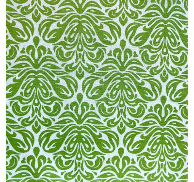 Coupon imprimé motifs anciens vert sur fond blanc