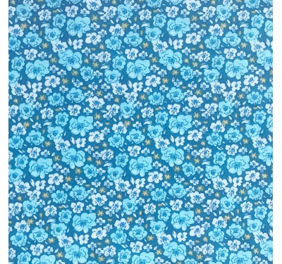 Coupon imprimé petites fleurs bleus et bleu clair sur fond bleu