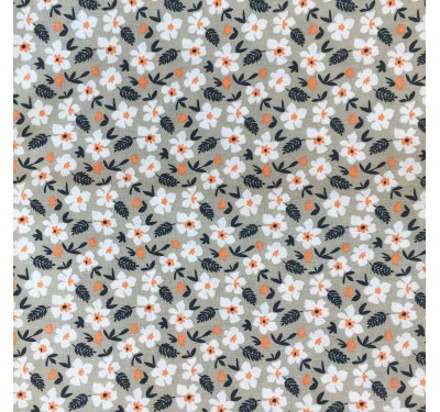 Coupon petites fleurs blanches oranges fond marron