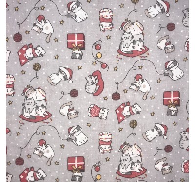 Coupon imprimé petits chatons de noel sur fond gris