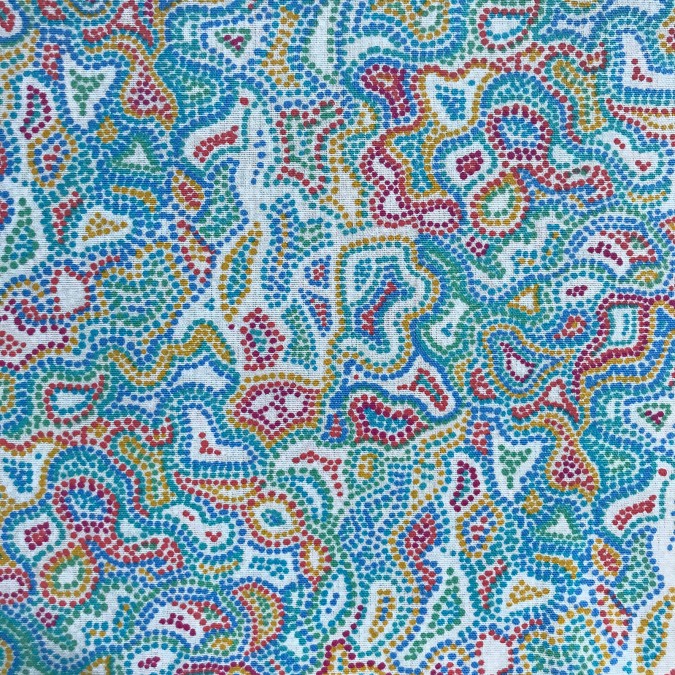 Coupon imprimé motif pointillisme rouge et bleu