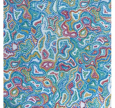 Coupon imprimé motif pointillisme rouge et bleu