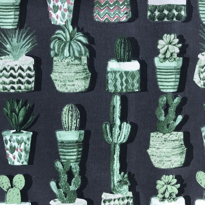 Coupon imprimé cactus vert clair sur fond gris foncé