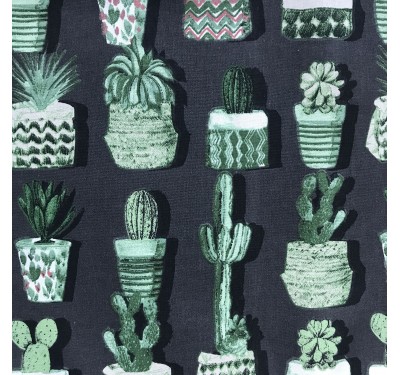 Coupon imprimé cactus vert clair sur fond gris foncé