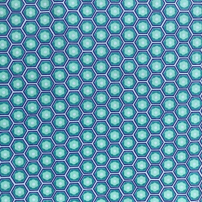 Coupon imprimé hexagone vert et contour bleu