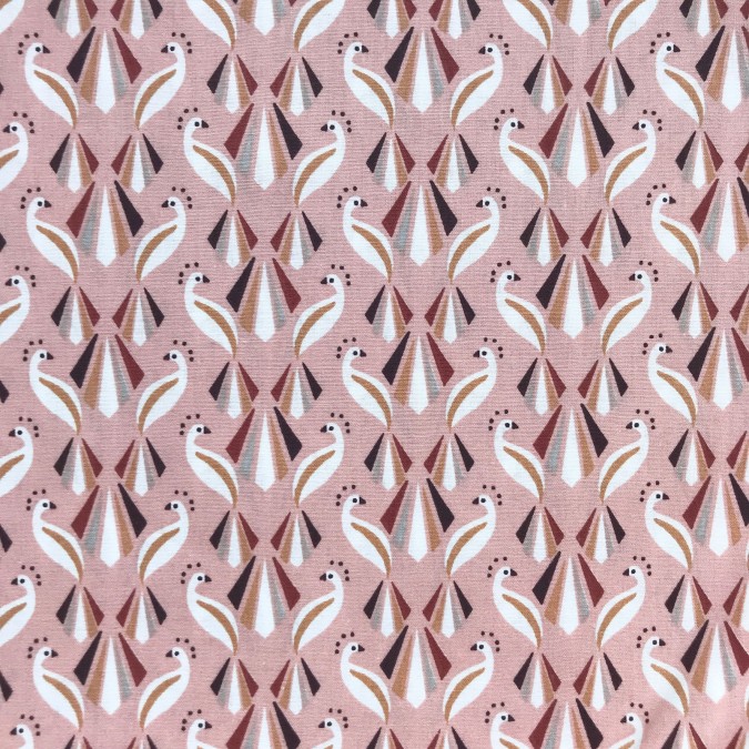 Coupon imprimé oiseau géométriques blanc sur fond rose