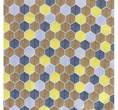 Coupon imprimé feuilles hexagone vertes marrons jaune et bleu