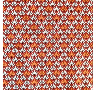 Coupon imprimé feuilles géométriques orange et blanc sur fond rouge foncé
