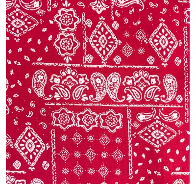 Coupon imprimé motif blanc nappe ancienne sur fond rouge