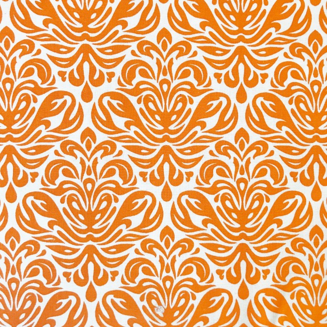 Coupon imprimé motif ancien orange sur fond blanc