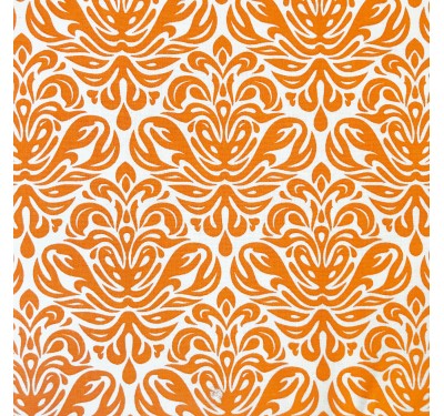 Coupon imprimé motif ancien orange sur fond blanc