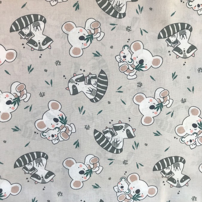 Coupon imprimé petit koala rose sur fond gris