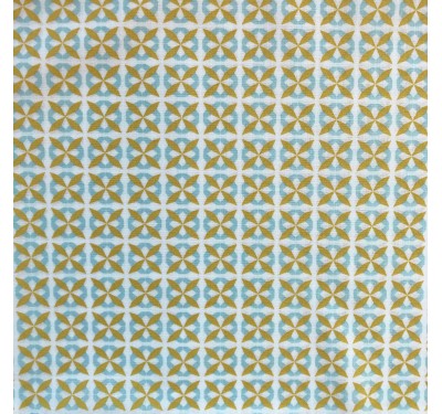 Coupon imprimé motifs géométriques marron et bleu sur fond blanc