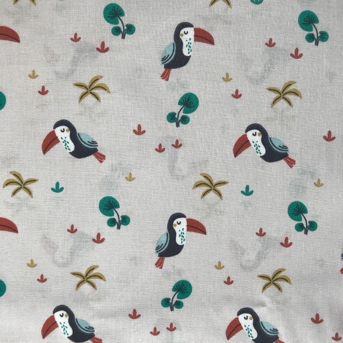 Coupon imprimé petits toucans sur fond gris