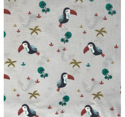 Coupon imprimé petits toucans sur fond gris