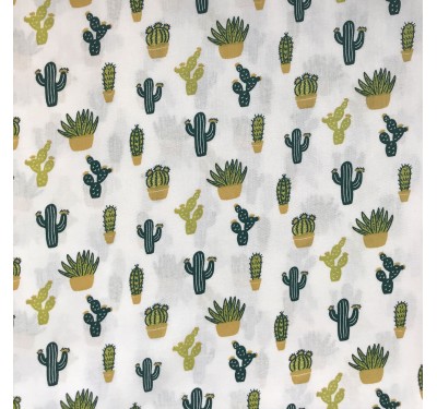 Coupon imprimé cactus verts sur fond blanc