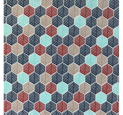 Coupon imprimé feuilles hexagonales rouge, bleu et marron