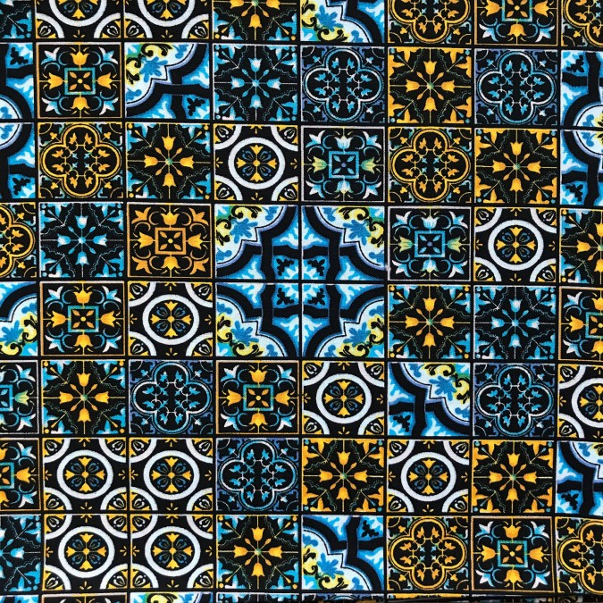 Coupon imprimé motifs anciens bleu turquoise et or