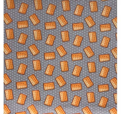 Coupon imprimé petits biscuits marron sur fond gris