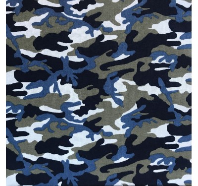 Coupon imprimé motif camouflage armé bleu et gris sur fond noir