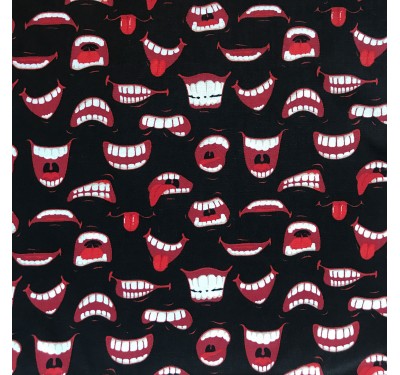 Coupon imprimé bouches, sourires et belles dents rouge sur fond noir