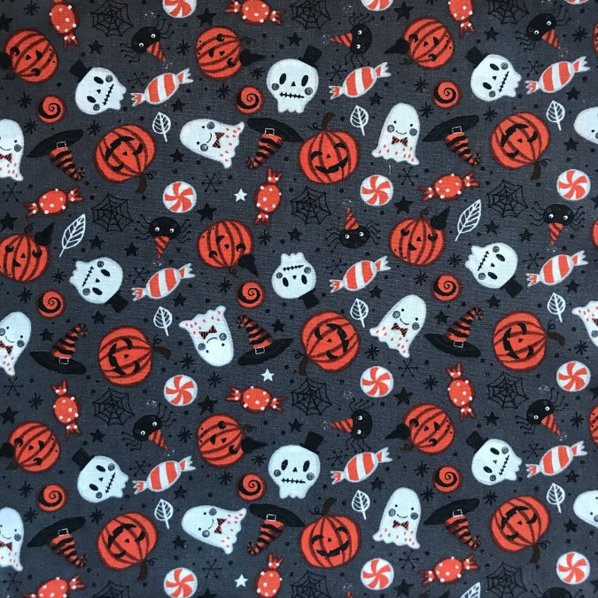 Coupon imprimé Halloween orange et blanc sur fond anthracite