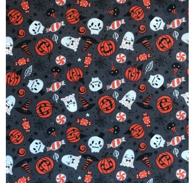 Coupon imprimé Halloween orange et blanc sur fond anthracite