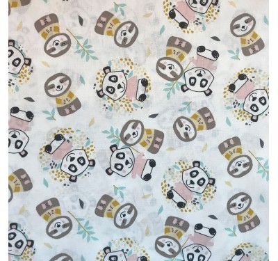 Coupon imprimé petits pandas blancs et gris sur fond blanc